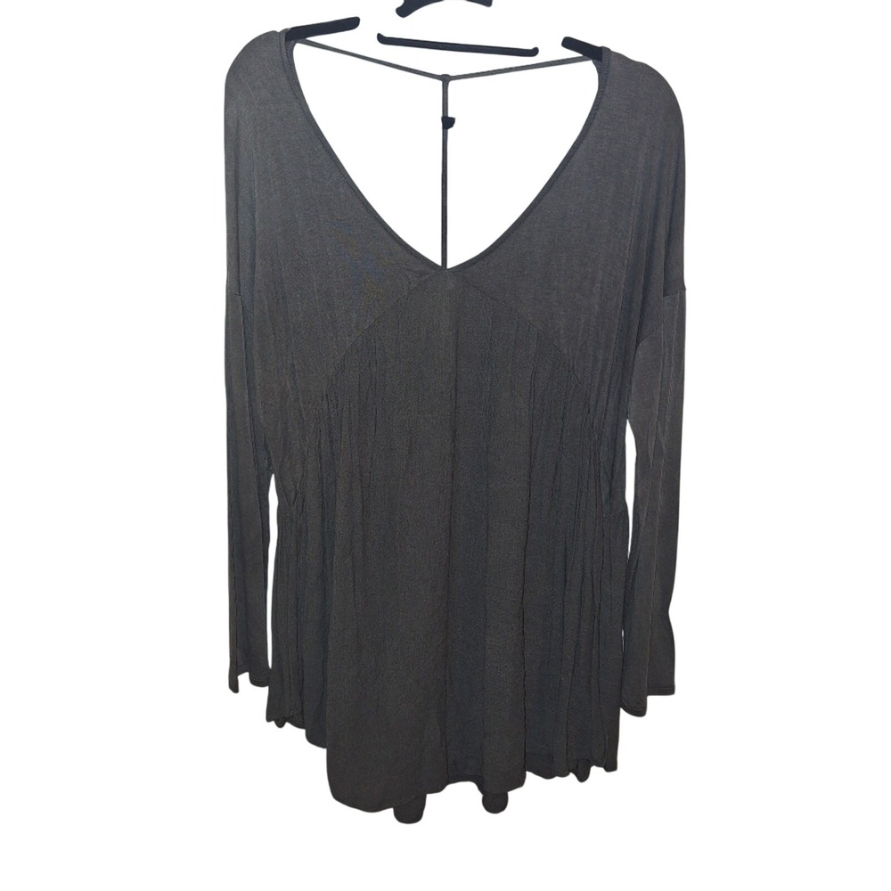 MTS Charcoal Gray V-Neck T-Strap Back Long Sleeve Tunic Top Large